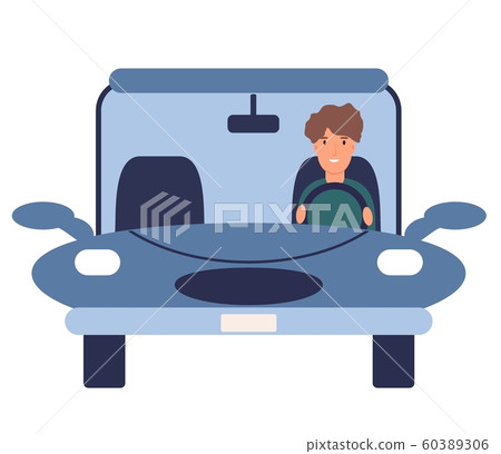 Men in automobile. Front view. Colorful vector illustration in flat cartoon style. Men in automobile. Front view. Colorful vector illustration in flat cartoon style. 60389306