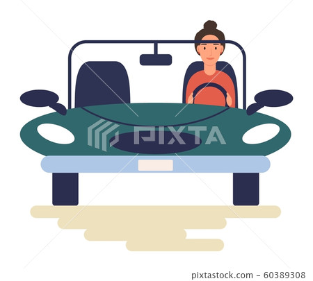 Women in automobile. Front view. Colorful vector illustration in flat cartoon style. Women in automobile. Front view. Colorful vector illustration in flat cartoon style. 60389308