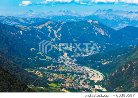 Chamonix town aerial panoramic view Chamonix town aerial panoramic view 60390597