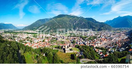 Bellinzona aerial panoramic view, Switzerland Bellinzona aerial panoramic view, Switzerland 60390754