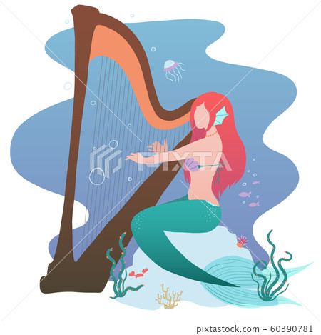 Mermaid Is Sitting On A Stone And Plays The Harp Stock Illustration Mermaid Is Sitting On A Stone And Plays The Harp Stock Illustration