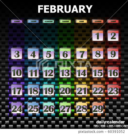 Colorful calendar for February 2020 in english. Set of buttons with calendar dates. Vector Colorful calendar for February 2020 in english. Set of buttons with calendar dates. Vector 60391052