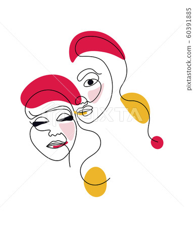 Set Of Abstract Two Women Face One Line Stock Illustration