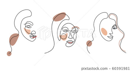 Set Of Three Abstract Face One Line Drawing Stock Illustration