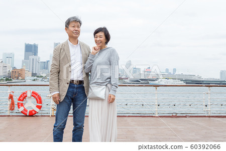 Yokohama couple travel A good couple who talk about memories that came from old honeymoon in Yamashita Park area 60392066