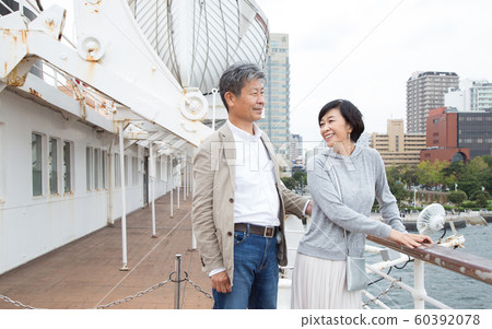 Yokohama couple travel A good couple who talk about memories that came from old honeymoon in Yamashita Park area 60392078