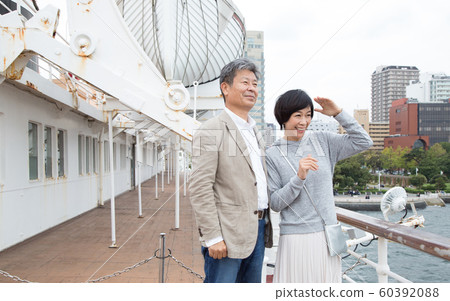 Yokohama couple travel A good couple who talk about memories that came from old honeymoon in Yamashita Park area 60392088