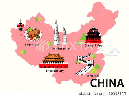 World travel map attraction tourist symbols sightseeing illustration 006 60392135