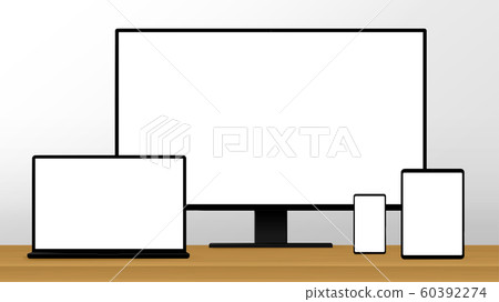 Blank screen device set on the wooden table Blank screen device set on the wooden table 60392274