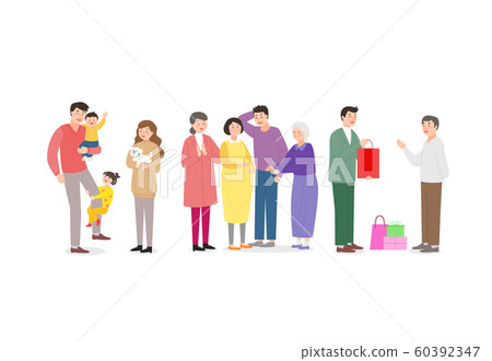 Cheerful People say hi, greeting card illustration 006 60392347