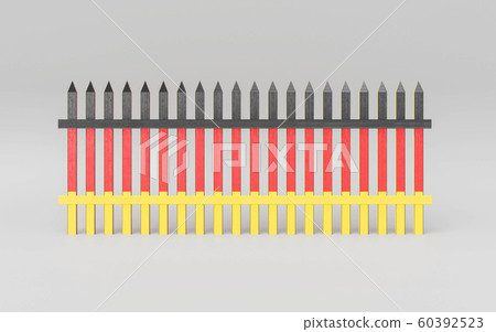 Fence with the national colors of Germany symbolizing the borders of the Germany during the refugee crisis 3d illustration render 60392523