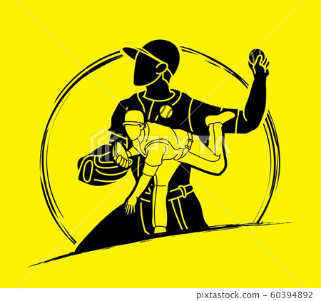 Group of Baseball players action cartoon sport graphic vector. Group of Baseball players action cartoon sport graphic vector. 60394892