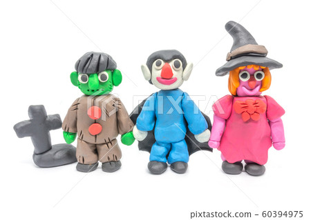 Play dough Dracula and Witch and Monster on white 60394975