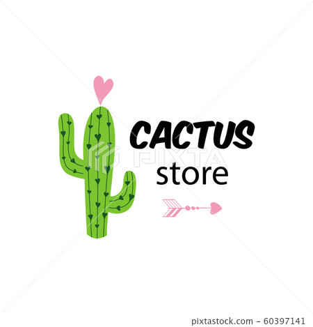 Cactus store text Cute funny logo for cactus flower store company name Hand drawn vector print 60397141