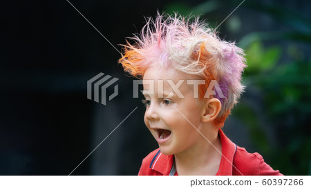 Funny portrait of happy hipster boy with messy Funny portrait of happy hipster boy with messy 60397266