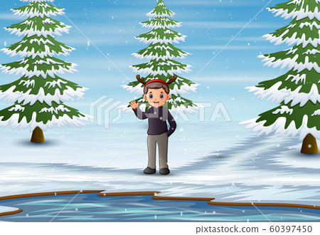 A man having fun outdoor under snowflakes A man having fun outdoor under snowflakes 60397450