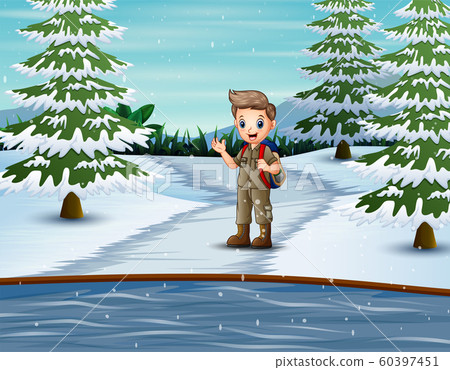 The scout exploring nature in winter landscape The scout exploring nature in winter landscape 60397451
