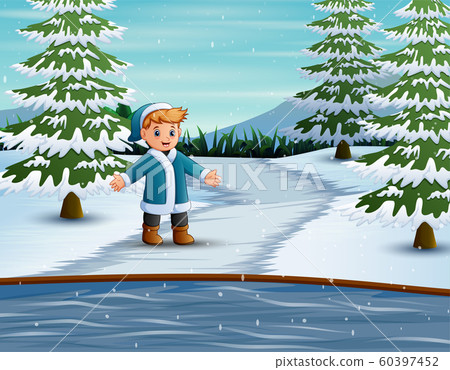 Boy wearing warm jacket and hat in wintertime 60397452