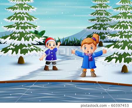 The children playing outdoor in winter 60397453