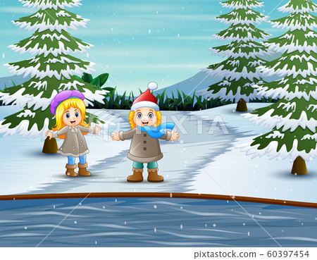 Two girl having fun under snowflakes Two girl having fun under snowflakes 60397454