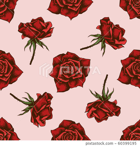 Seamless pattern with hand drawn colored roses Seamless pattern with hand drawn colored roses 60399195