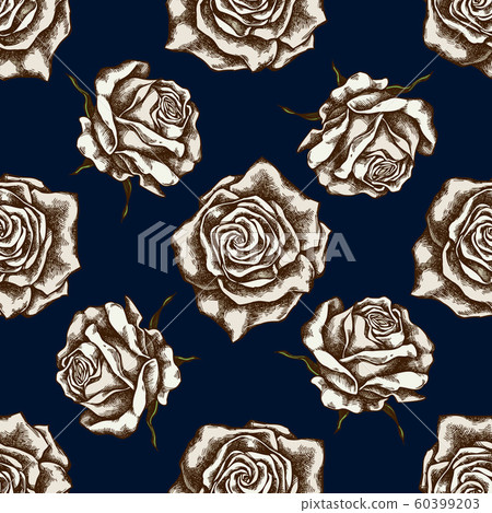 Seamless pattern with hand drawn colored roses Seamless pattern with hand drawn colored roses 60399203