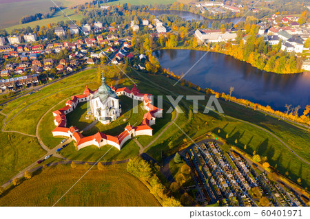 Top view of the church St. John of Nepomuk. Zdar nad Sazavou. Czech republic 60401971