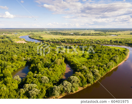 Panoramic view of gulf meadows at the river Klyazma River 60401975