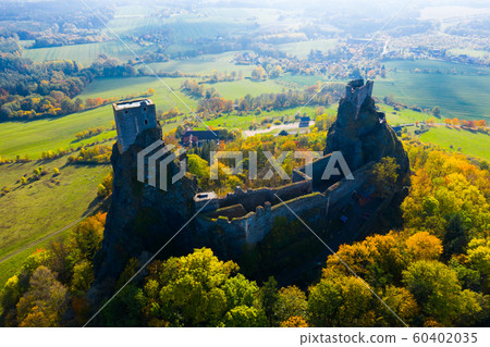 Medieval castle of Trosky on a hill in the forest. Czech Republic 60402035