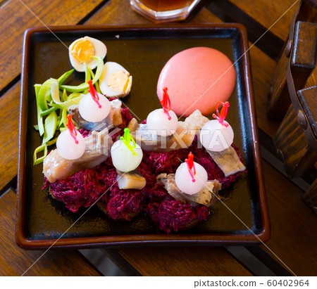 Appetizer of herring with beetroot Appetizer of herring with beetroot 60402964