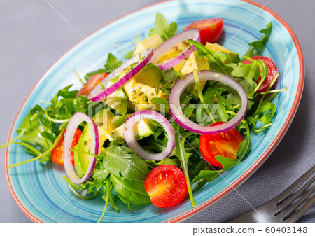 Plate of low calorie salad with avocado 60403148