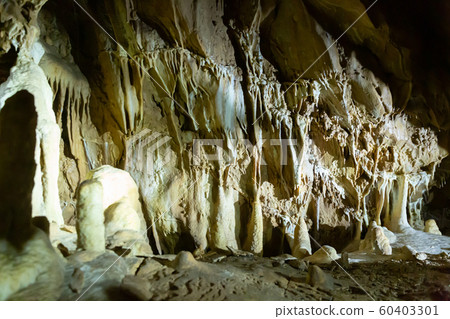 Moravian Karst. Stalactites, stalagmites and streak formations in cave of Balzarca. Czech Republic Moravian Karst. Stalactites, stalagmites and streak formations in cave of Balzarca. Czech Republic 60403301