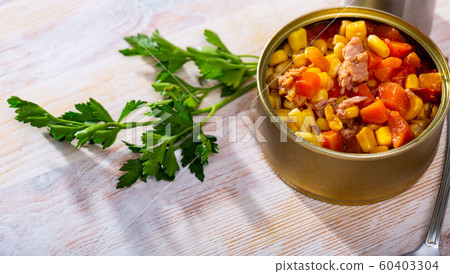 Milanese salad with tuna, vegetables, boiled carrot and corn Milanese salad with tuna, vegetables, boiled carrot and corn 60403304