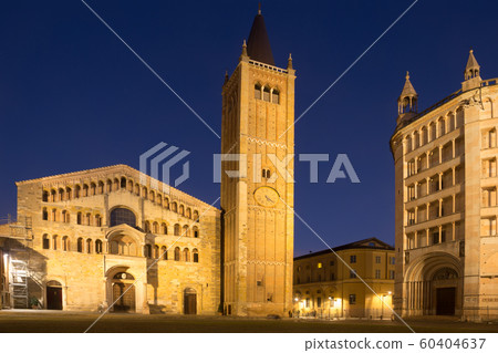 City square with Baptistery and Cathedral of night Parma in Italy City square with Baptistery and Cathedral of night Parma in Italy 60404637