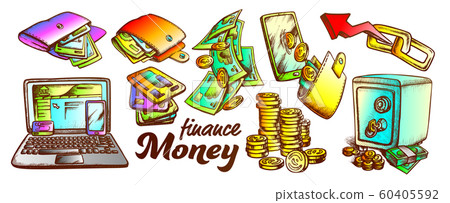 Money Finance Collection Monochrome Set Vector Money Finance Collection Monochrome Set Vector 60405592