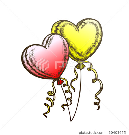 Balloons In Heart Form With Ribbon Retro Vector 60405655