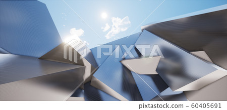 Bright and detailed panoramic landscape: abstract metal geometric square wall (3D CG rendering digital illustration) 60405691