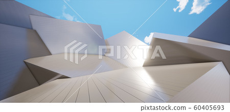 Bright and detailed panoramic landscape: abstract metal geometric square wall (3D CG rendering digital illustration) 60405693