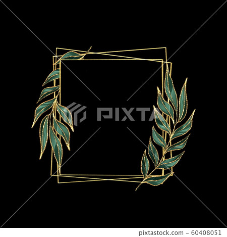 Decorative golden frame with green leaves 60408051
