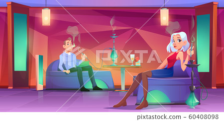 People in shisha bar, man and woman smoking hookah People in shisha bar, man and woman smoking hookah 60408098
