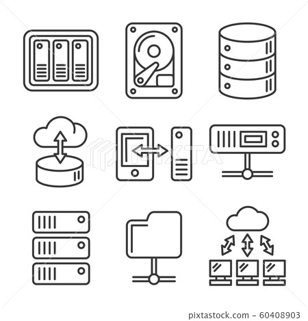 Networking File Share and NAS Server Icons Set. Line Style Vector Networking File Share and NAS Server Icons Set. Line Style Vector 60408903