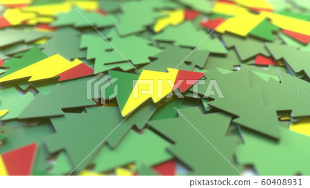 Details of flag of Bolivia on the cardboard Christmas trees. Winter holidays related 3D rendering Details of flag of Bolivia on the cardboard Christmas trees. Winter holidays related 3D rendering 60408931