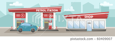 Vector illustration of a car filling station with a shop Vector illustration of a car filling station with a shop 60409007