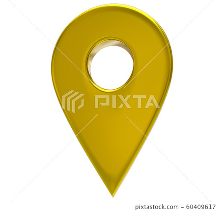 Yellow map pointer 3d pin. Location symbol isolated on white background. Web location point, pointer. 3D rendering. Yellow map pointer 3d pin. Location symbol isolated on white background. Web location point, pointer. 3D rendering. 60409617