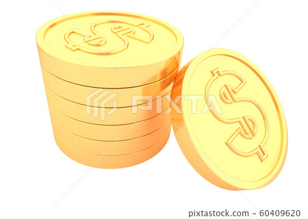 Pile of gold coins on white background.3D rendering. Pile of gold coins on white background.3D rendering. 60409620