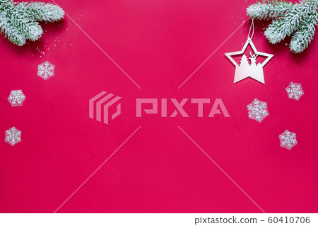 Snowy sprigs of pine, snowflakes. Isolated object. Snowy sprigs of pine, snowflakes. Isolated object. 60410706
