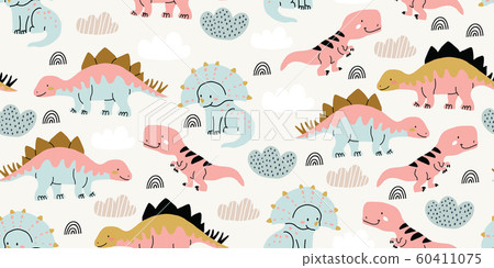Scandinavian dino dinosaur seamless pattern 60411075