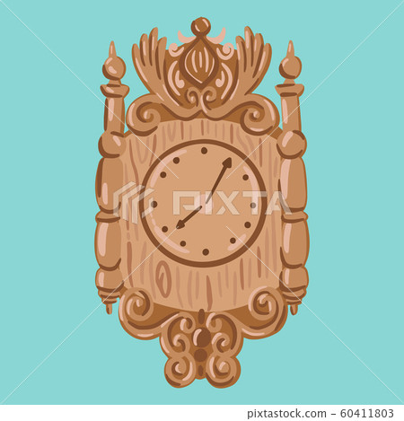 Antique clock. Carved wood patterns. Vector illustration 60411803