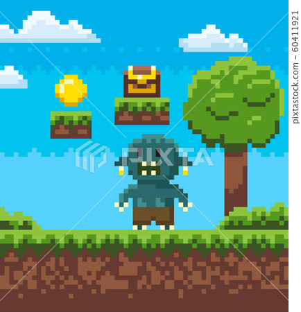 Angry Troll on Grass, Nature of Pixel Game Vector Angry Troll on Grass, Nature of Pixel Game Vector 60411921