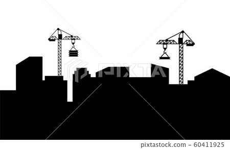 Cityscape Monochrome Buildings and Cranes Vector Cityscape Monochrome Buildings and Cranes Vector 60411925